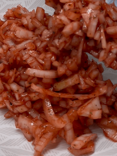 Scottish spiced onions mixed, ready to cover and set aside in the fridge.