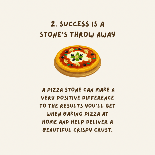 Success is a Stone's Throw Away - a cartoon image of a takeaway style pizza on a pizza stone.