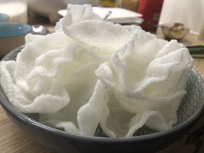 Chinese Takeaway Style Prawn Crackers In 10 Minutes! Chinese Takeaway Style Prawn Crackers in a serving bowl.