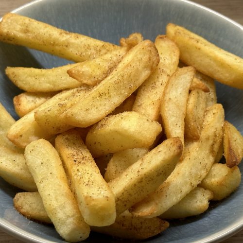 Dry style salt & pepper chips (Chinese takeaway style) in a serving bowl.